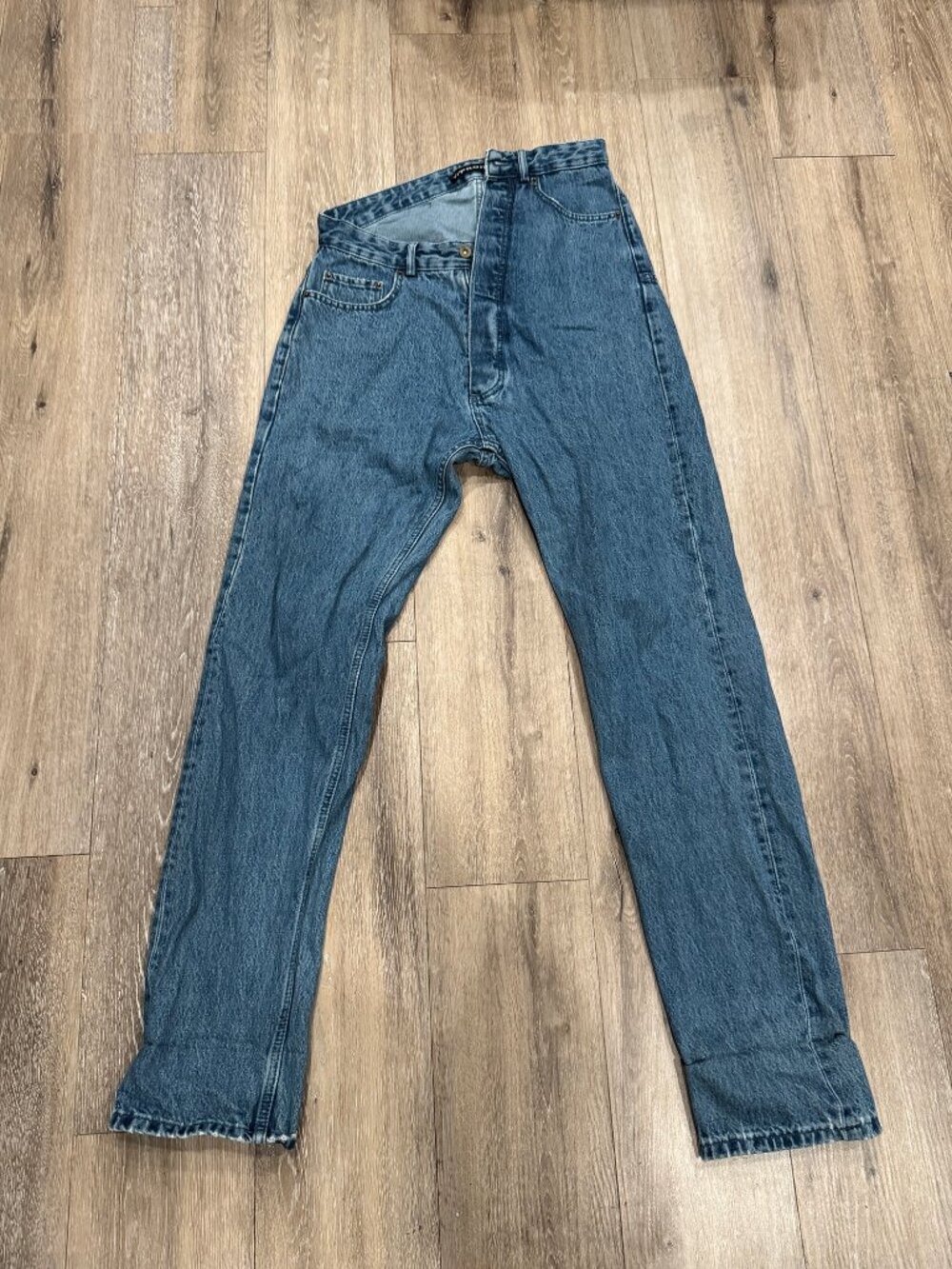 Y/Project Asymmetrical Double-Waistband "Paris's Best" Jeans